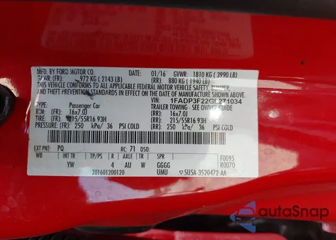 2016 Ford Focus Se из США, поврежденный, VIN 1FADP3F22GL271034